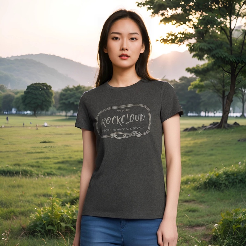 RockCloud岩云夏季新款户外运动休闲透气亲肤速干女士短袖花纱T恤