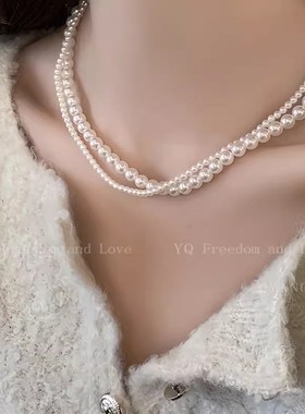 高端珍珠元宝扣子项链女轻奢小众高级感设计锁骨链简约气质毛衣