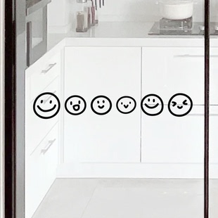 ins风笑脸 创意镜子自拍 咖啡奶茶店厨房玻璃门防撞墙贴装饰贴纸