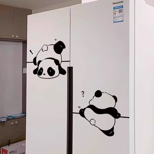 熊猫可爱装饰玻璃门推拉门防撞贴纸柜门冰箱门布置创意简笔贴画