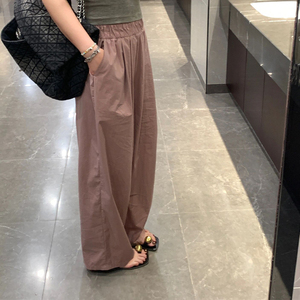 (现货)小个子日系紫色松紧腰纯色阔腿裤女2023夏季新款高腰休闲裤