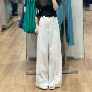 高腰白色休闲裤拖地长裤女2023年夏季垂感阔腿直筒裤工装复古裤子