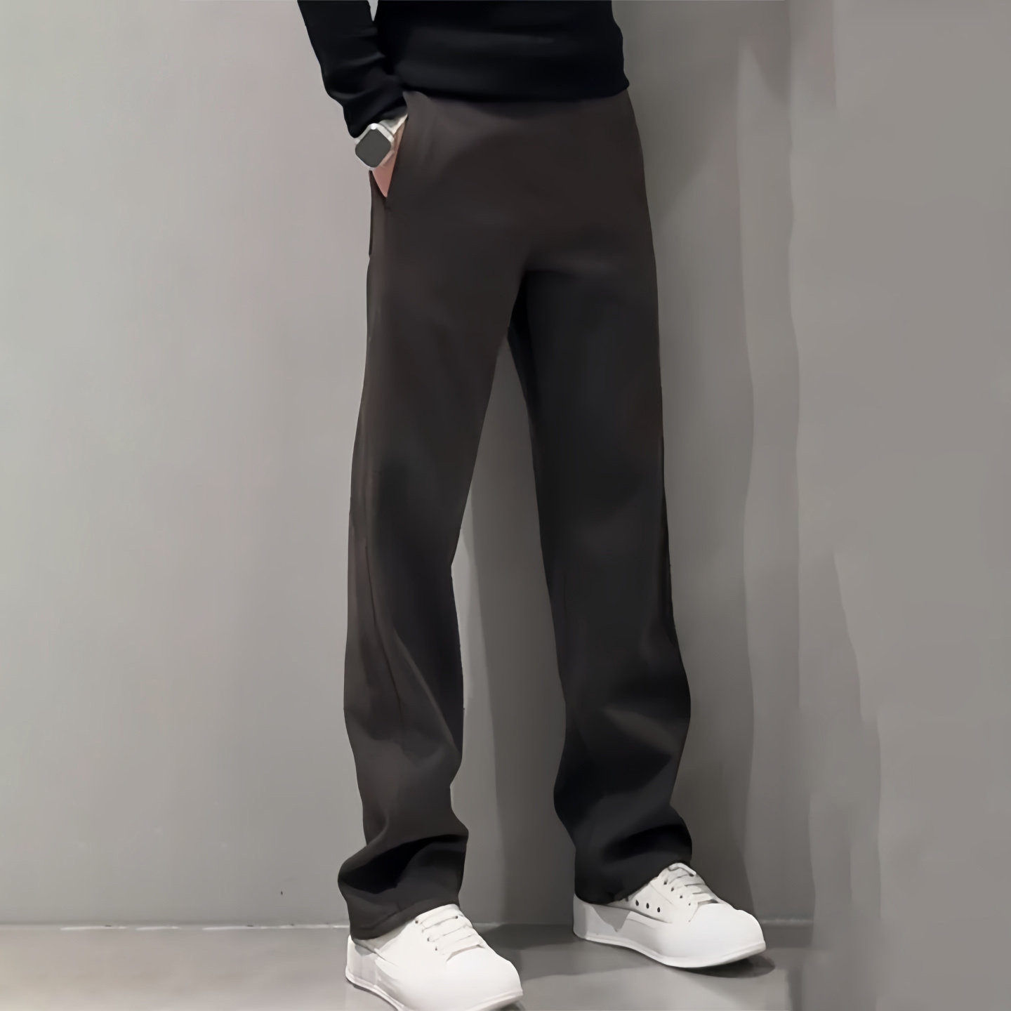 高端直筒宽松弯刀休闲裤男士2026新款春秋季加绒加厚牛仔裤子男款