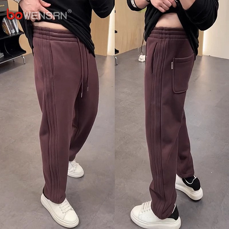 高端阔腿弯刀卫裤男士2025新款春秋冬季加绒男裤直筒休闲裤子男款