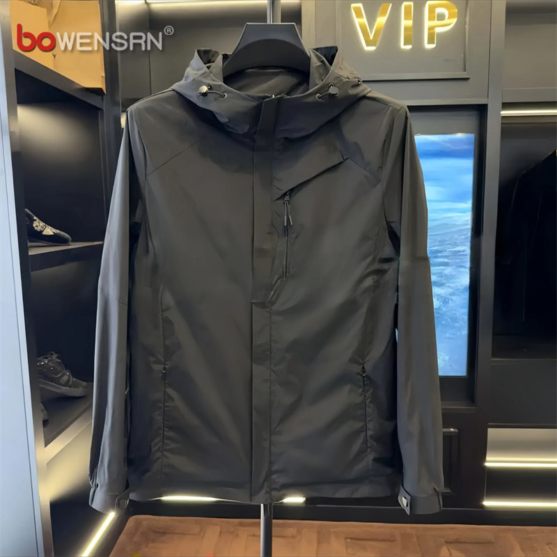 高端商务行政夹克男士外套2025新款春秋冬季户外运动连帽上衣男款