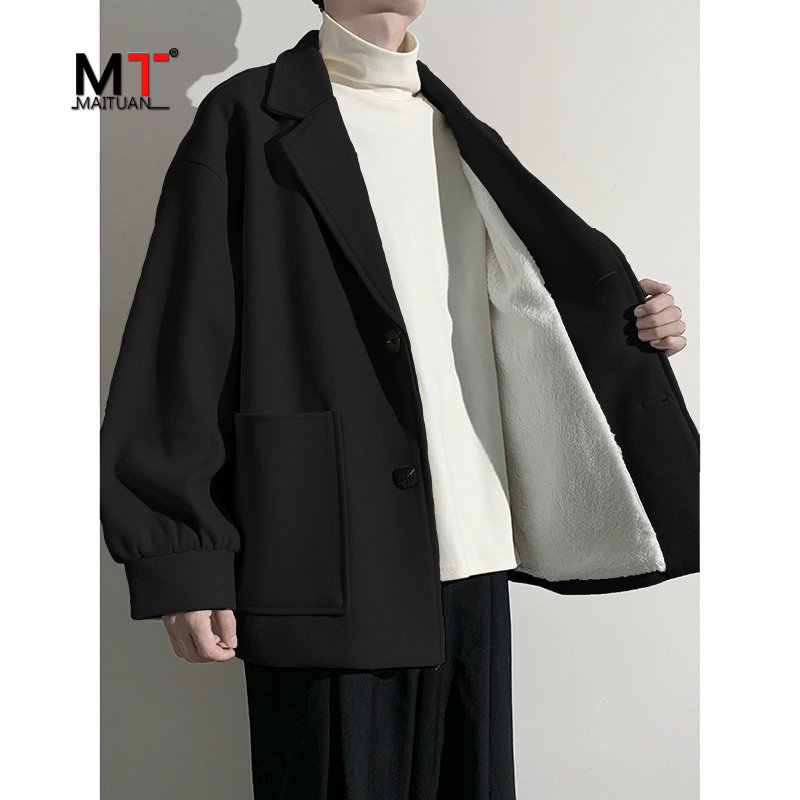 高级感羊羔绒外套男士冬装2025新款短款毛呢大衣呢子风衣男款春秋