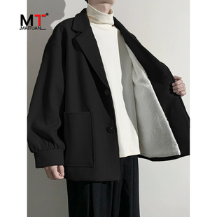 高级感羊羔绒外套男士冬装2025新款短款毛呢大衣呢子风衣男款春秋