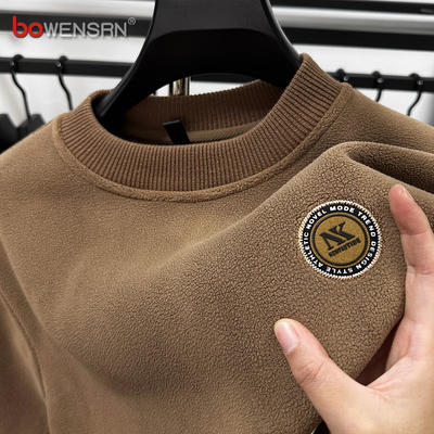 高端摇粒绒卫衣男士2025新款春秋冬季圆领加厚抓绒保暖打底衫男款