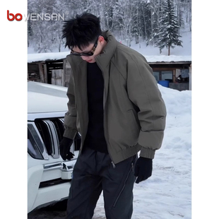 高级感军绿色羽绒服男士2025新款冬季痞帅气保暖防寒夹克外套男款
