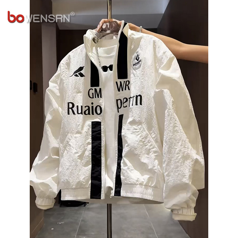 美式条纹飞行夹克男士外套2025新款春秋冬季立领拉链冲锋衣男款潮