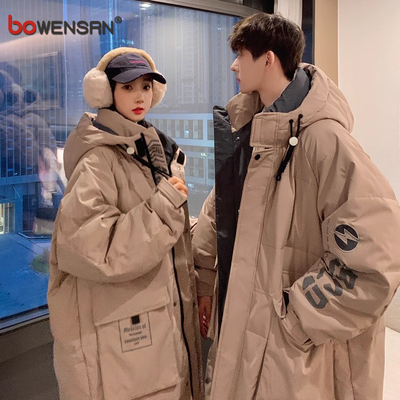 潮牌中长款羽绒服男士2025新款冬季高级感情侣装派克大衣外套男款