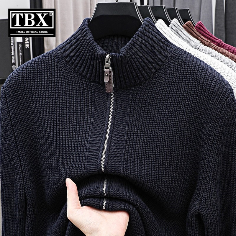 高端老钱风双拉链针织开衫外套男士2025新款春秋冬装立领毛衣男款