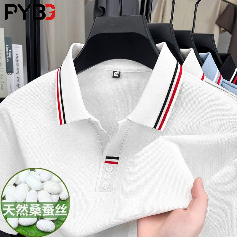 高端桑蚕丝POLO衫男士短袖T恤2026春夏季新款亚麻翻领长袖男款潮