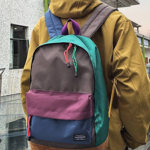 法国Colorin Kite复古拼色双肩包工装户外登山包轻便旅行学生书包