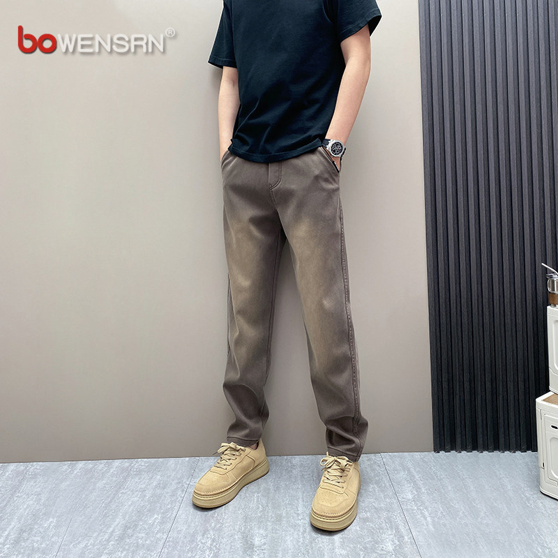 潮牌痞帅磨白牛仔裤男士2025新款春秋冬季男裤直筒加绒长裤子男款