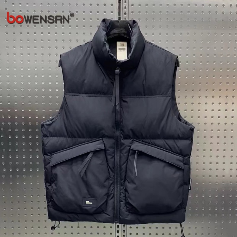 潮牌羽绒马甲男士2025新款秋冬季工装无袖外套白鸭绒坎肩背心男款