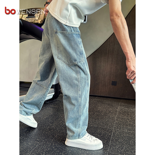 美式弯刀工装牛仔裤男士2025新款春秋冬季男裤高级感直筒裤子男款