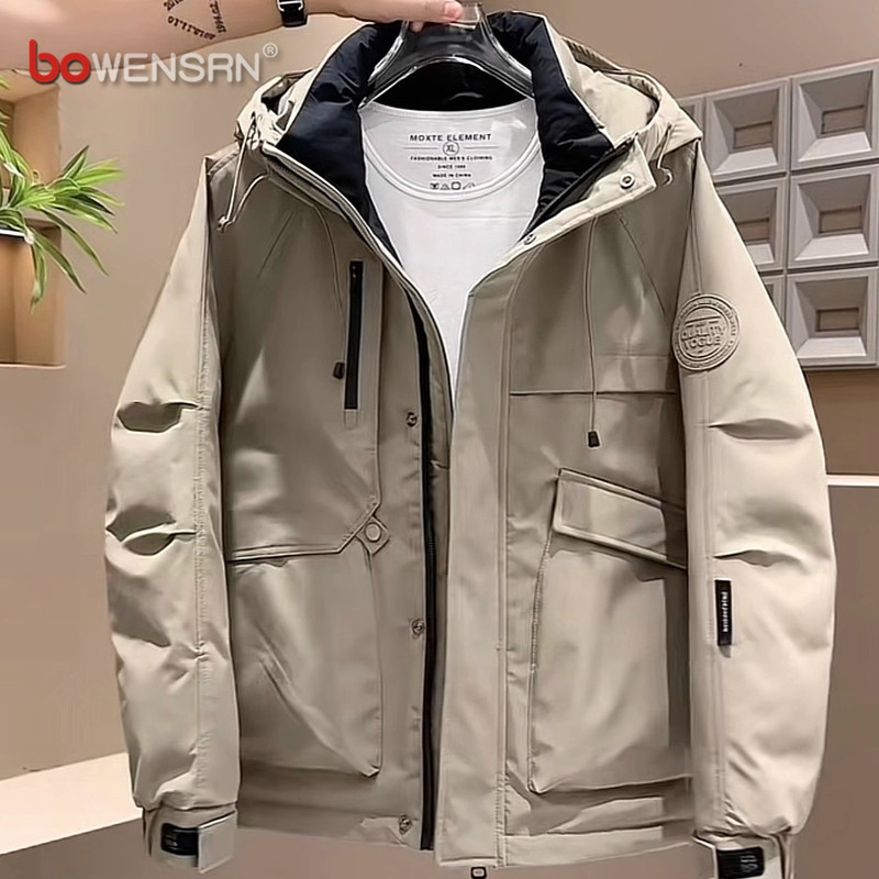 潮牌轻薄羽绒服男士外套2025新款冬季加厚保暖防寒冲锋衣夹克男款