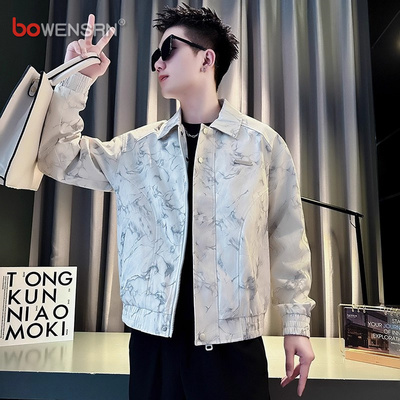 高级感扎染夹克男士2025新款春秋冬季潮流痞帅气翻领百搭外套男款