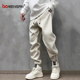 高端拉链卫裤男士2025新款春秋冬季高级感束脚休闲男裤子男款加绒