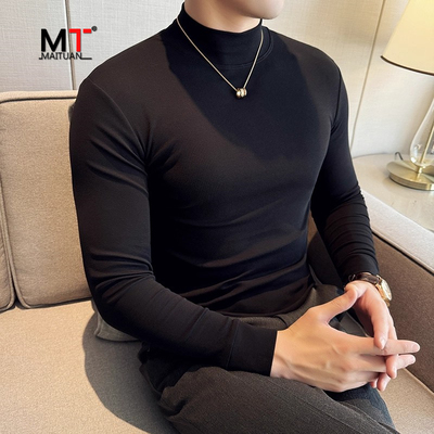 高端半高领打底衫男士2025新款春秋冬季内搭保暖修身长袖t恤男款