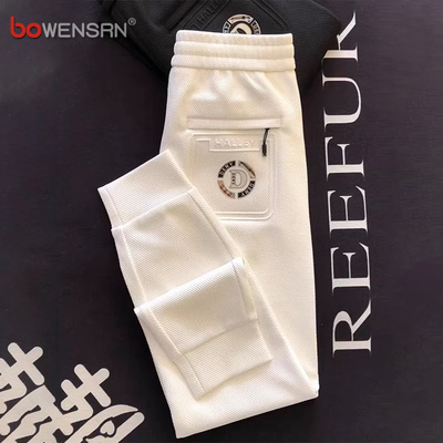 欧货休闲卫裤男士2025新款春秋冬季加绒菠萝纹小脚运动男裤子男款