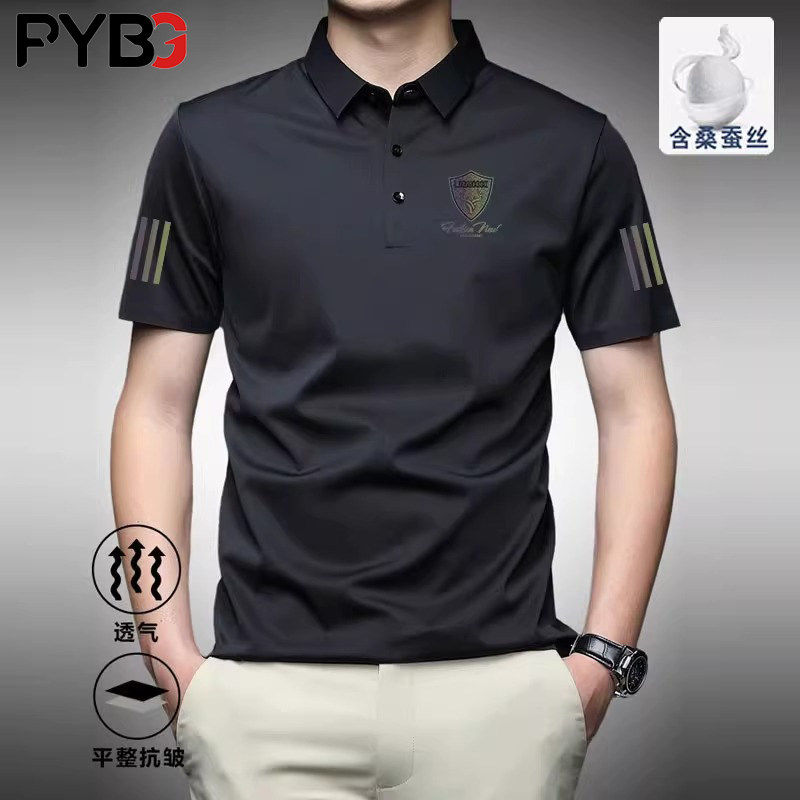 高端桑蚕丝POLO衫男士短袖T恤2026夏季新款商务翻领男款冰丝上衣