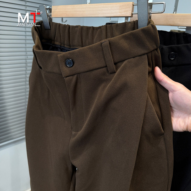 高端毛呢休闲西裤男士2025新款秋冬季加厚男裤宽松直筒长裤子男款