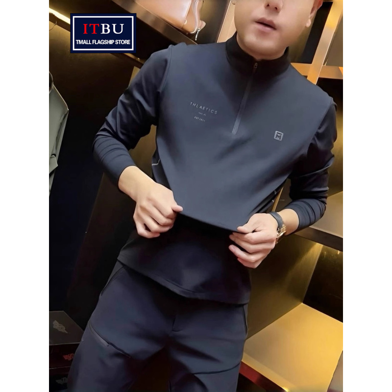 高端半拉链卫衣男士春夏秋季2025新款长袖T恤休闲立领打底衫男款