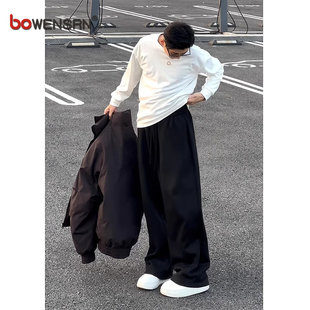 潮牌黑色弯刀卫裤男士2025新款春秋冬季男裤垂感直筒休闲裤子男款