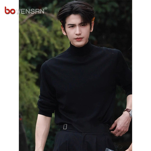 张凌赫同款黑色半高领毛衣男士2025新款秋冬季痞帅正肩针织衫男款