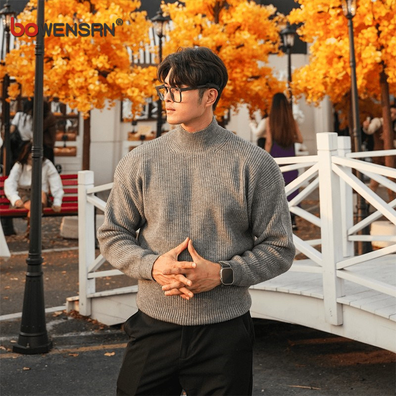 高端半高领毛衣男士2025新款春秋冬季高级感慵懒风针织打底衫男款