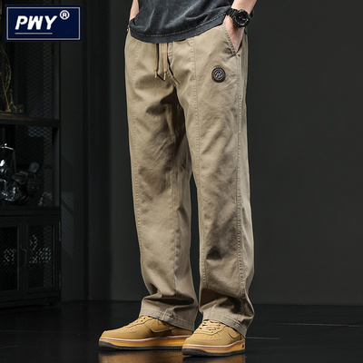 潮牌美式复古休闲裤男秋冬季2025新款宽松大码长裤加绒直筒工装裤
