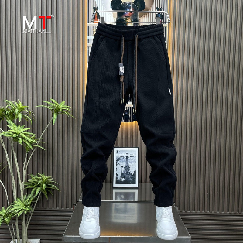 高端直筒卫裤男款2025新款春秋冬季加绒男裤保暖小脚男士休闲裤子