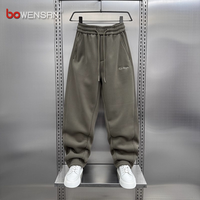 高端弯刀休闲裤子男士2025新款春秋冬季男裤直筒运动加绒卫裤男款