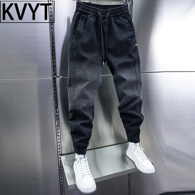 高端加绒加厚牛仔裤男士2025年秋冬季新款束脚哈伦裤男款痞帅长裤