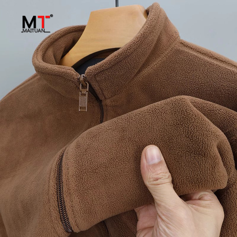 高端摇粒绒外套男士2025新款春秋冬季加绒加厚高级感抓绒卫衣男款