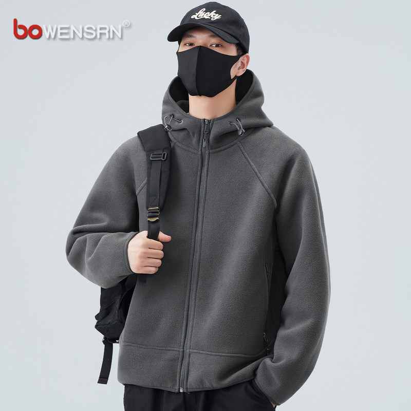 双面摇粒绒夹克男士外套2025新款爆款秋冬季高级感连帽棉服男款潮