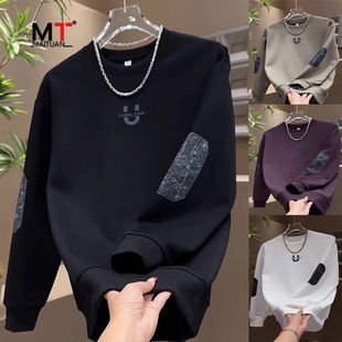 潮牌卫衣男款春秋冬季2025新款加绒加厚高级感长袖t恤男士打底衫