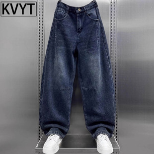 高端男士加绒牛仔裤美式复古秋冬款宽松潮牌弯刀裤男款直筒长裤子