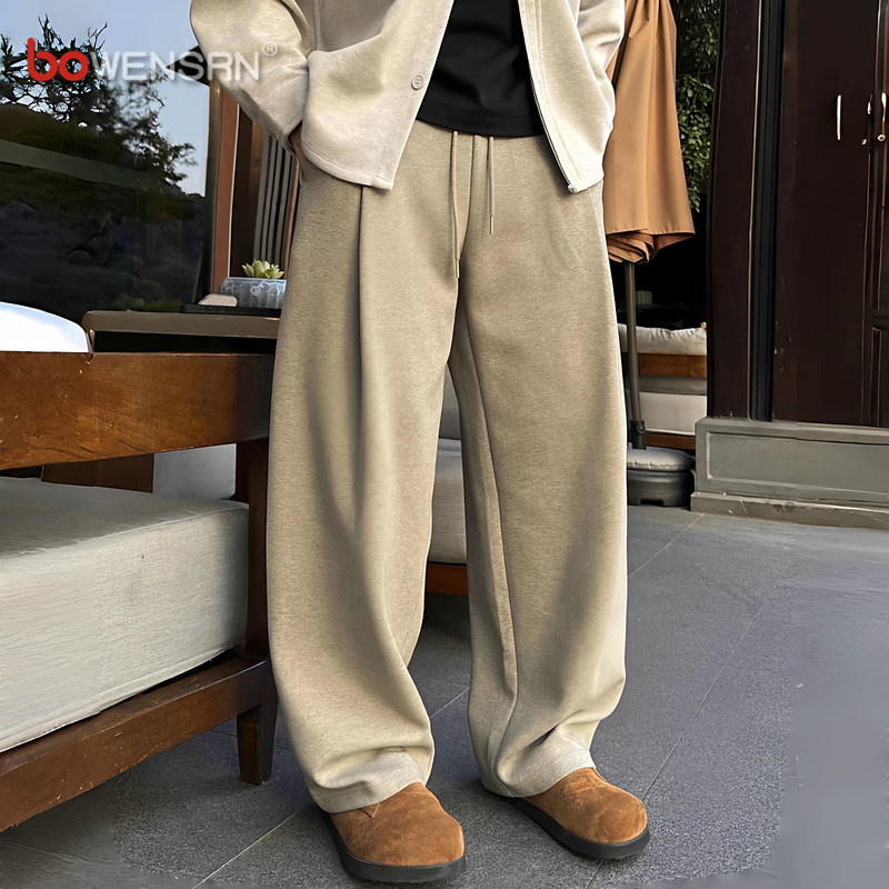 老钱风弯刀休闲裤子男士2025新款春秋冬季男裤直筒阔腿卫裤男款潮