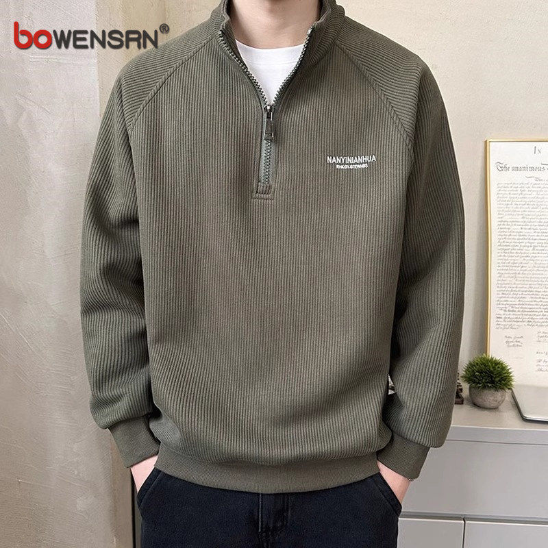 潮牌半拉链卫衣男士2025新款春秋冬季宽松立领刺绣打底衫男款加绒