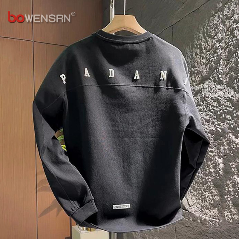 潮牌印花卫衣男士2025新款春秋冬季痞帅高级感加绒加厚打底衫男款