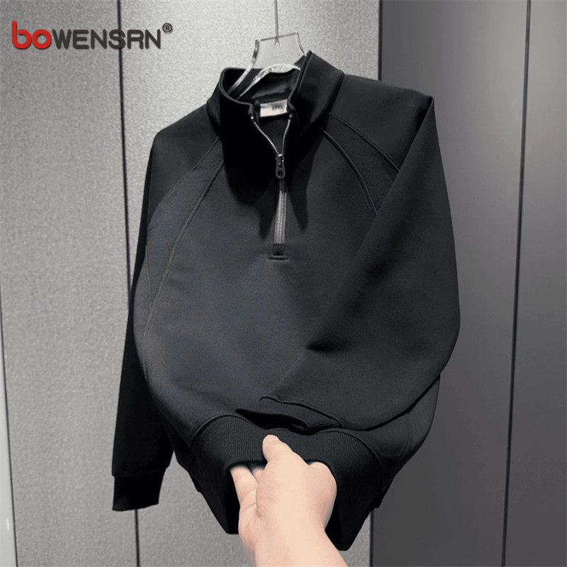 高端半拉链拼接卫衣男士2025新款春秋冬季高级感加绒长袖t恤男款