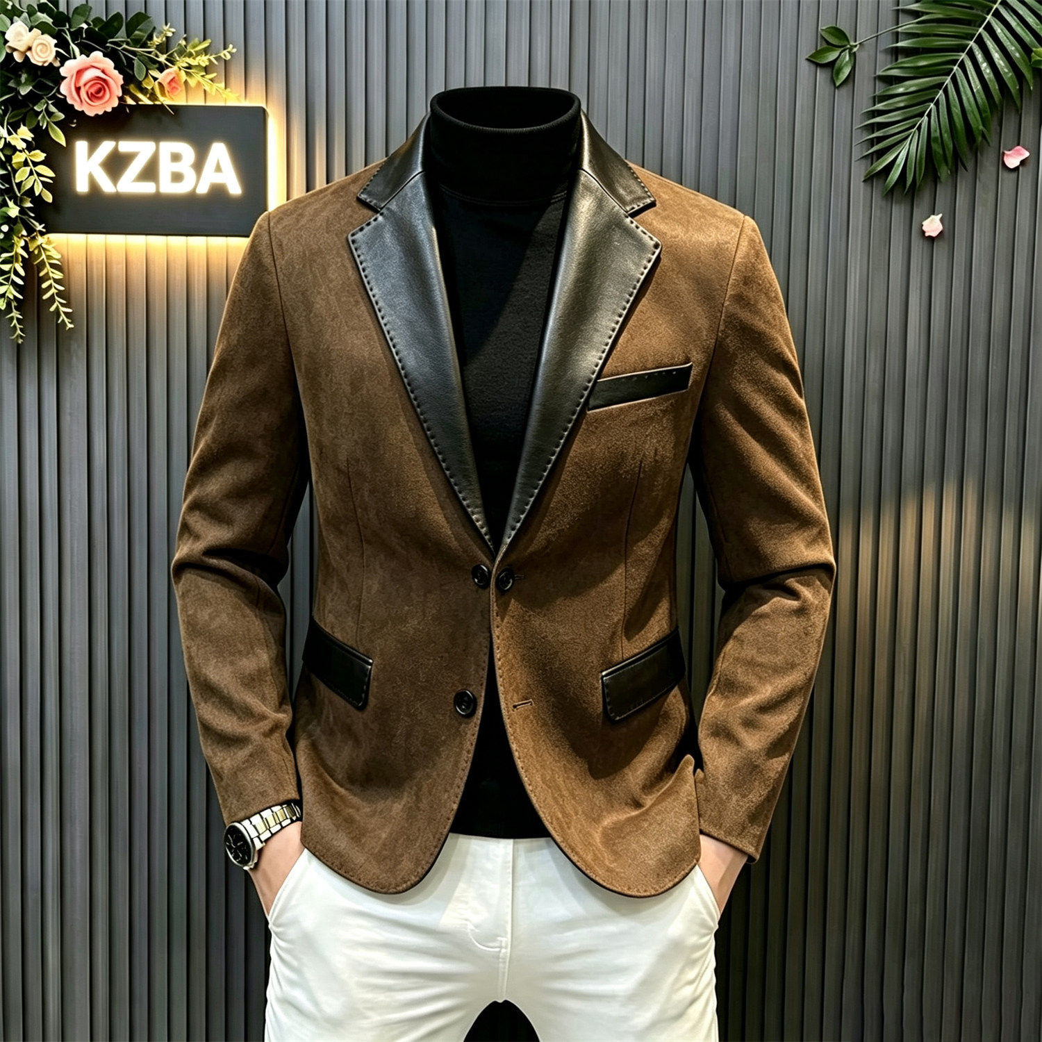 KZBA高端复古西服外套男士2026秋季新款痞帅修身休闲西装上衣
