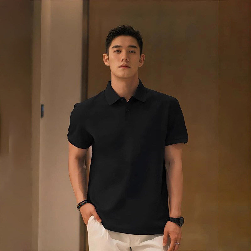 高端黑色polo衫男士短袖t恤2026新款春秋夏季长袖正肩上衣服男款