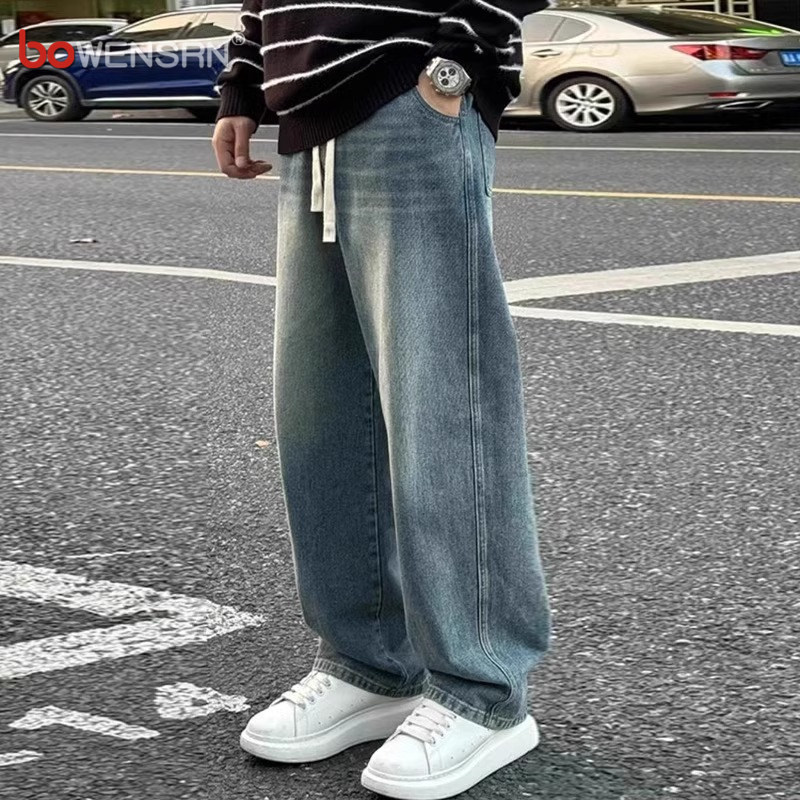 美式复古牛仔裤男士2025新款春秋冬季潮牌男裤加绒直筒长裤子男款