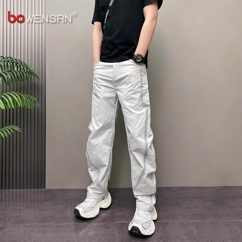 高端弯刀休闲裤男士2026新款夏季薄款男裤痞帅条纹工装长裤子男款