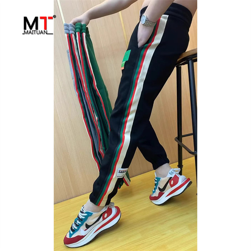 条纹运动裤子男士2025新款春秋冬季男裤加绒宽松束脚休闲卫裤男款