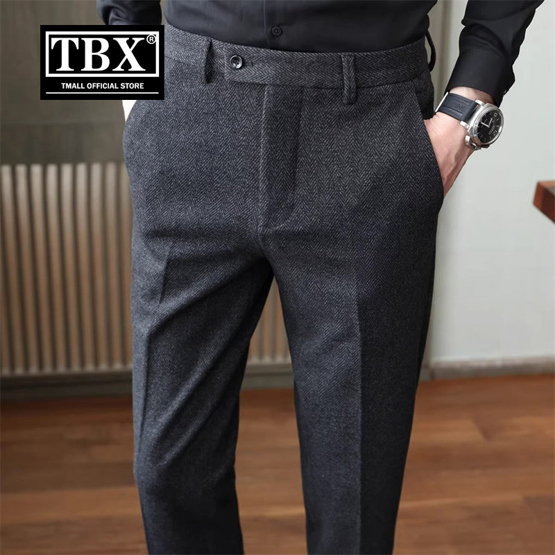 高端毛呢西裤男士春秋冬季2025新款磨毛休闲男裤商务西装裤子男款